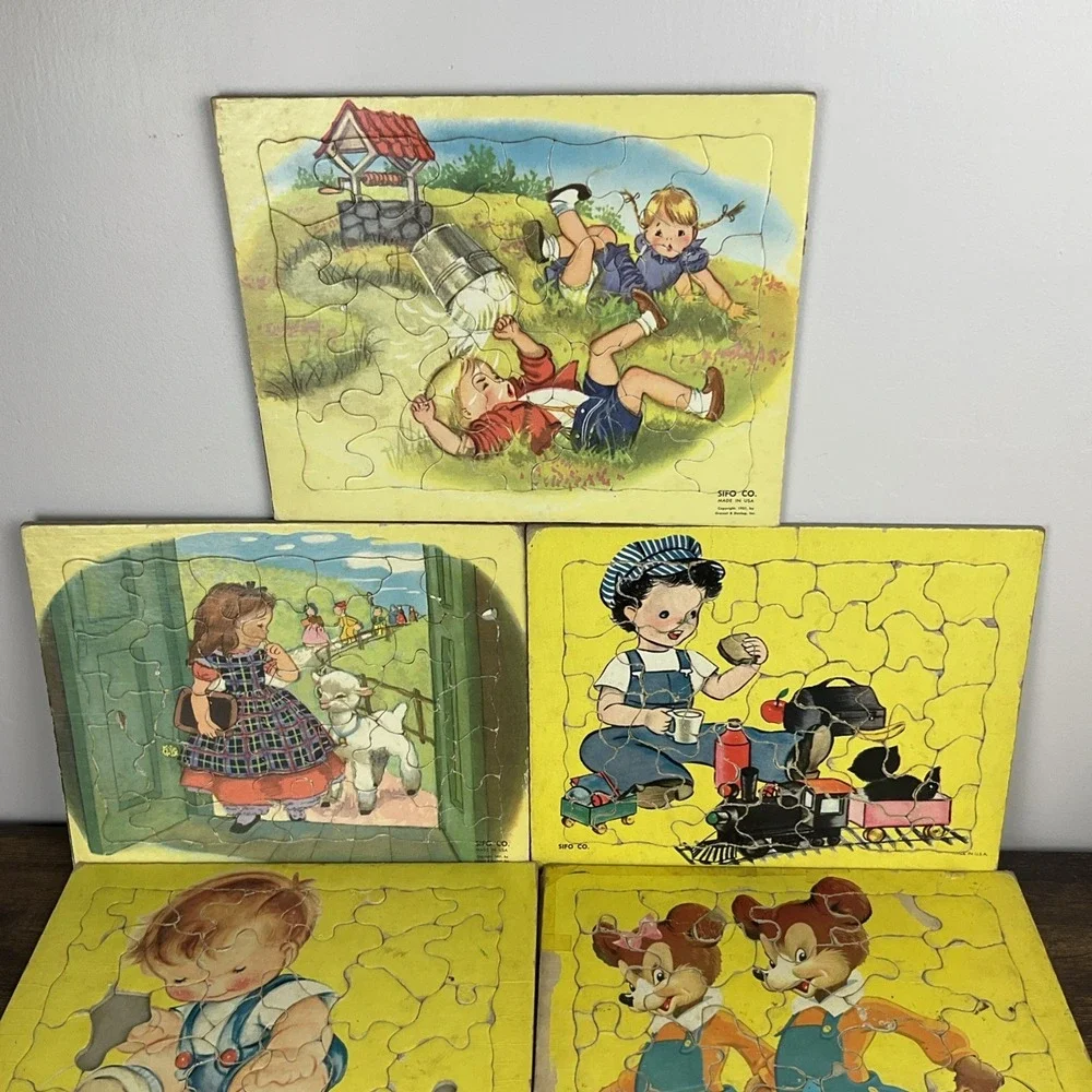 Vintage Seven SIFO Playskool Cardboard Puzzles Defects